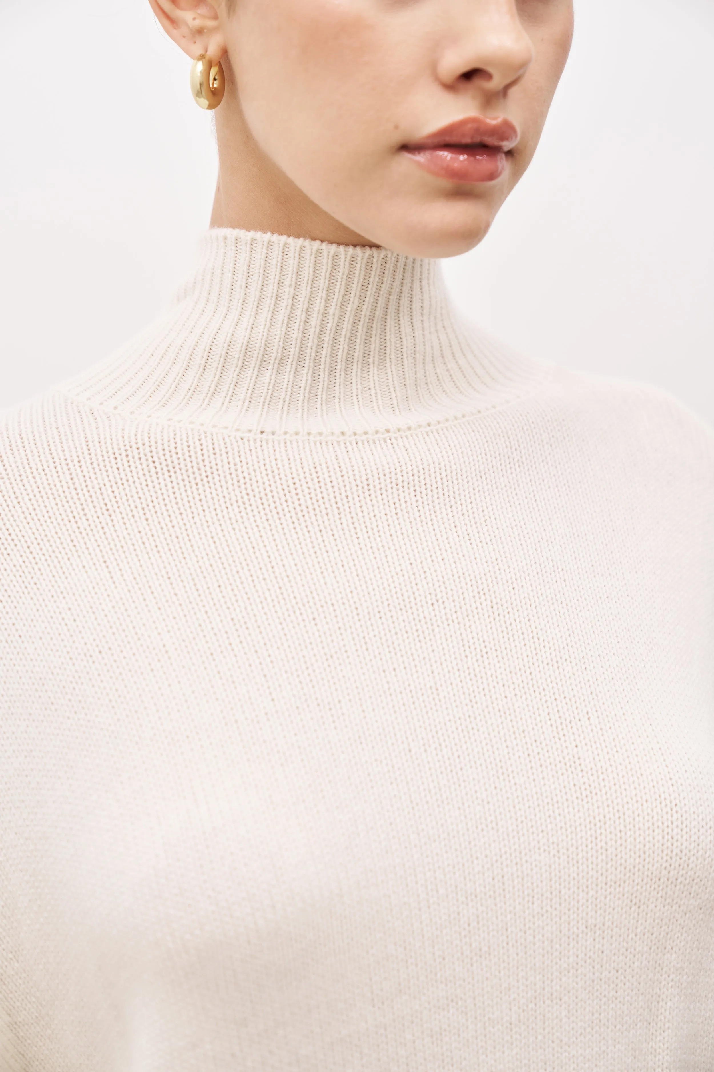 Relaxed High Neck Cashmere Blend Jumper - Cream sold by Because of Alice product image thumbnail 5
