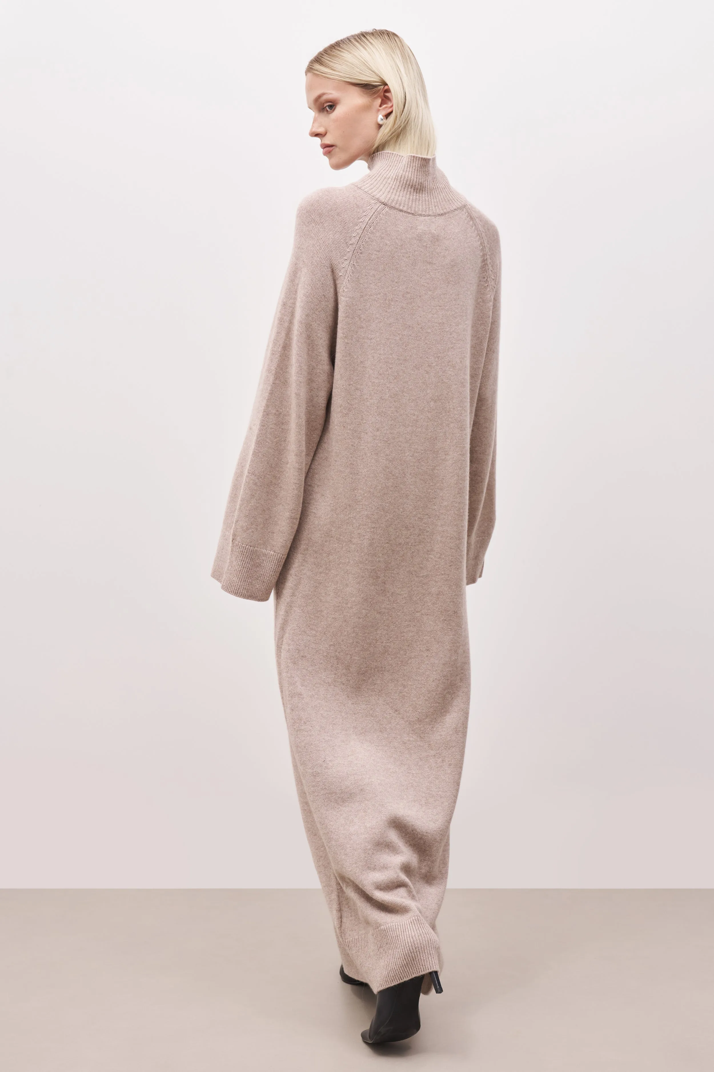 Relaxed High Neck Cashmere Blend Maxi Dress - Stone sold by Because of Alice product image thumbnail 2