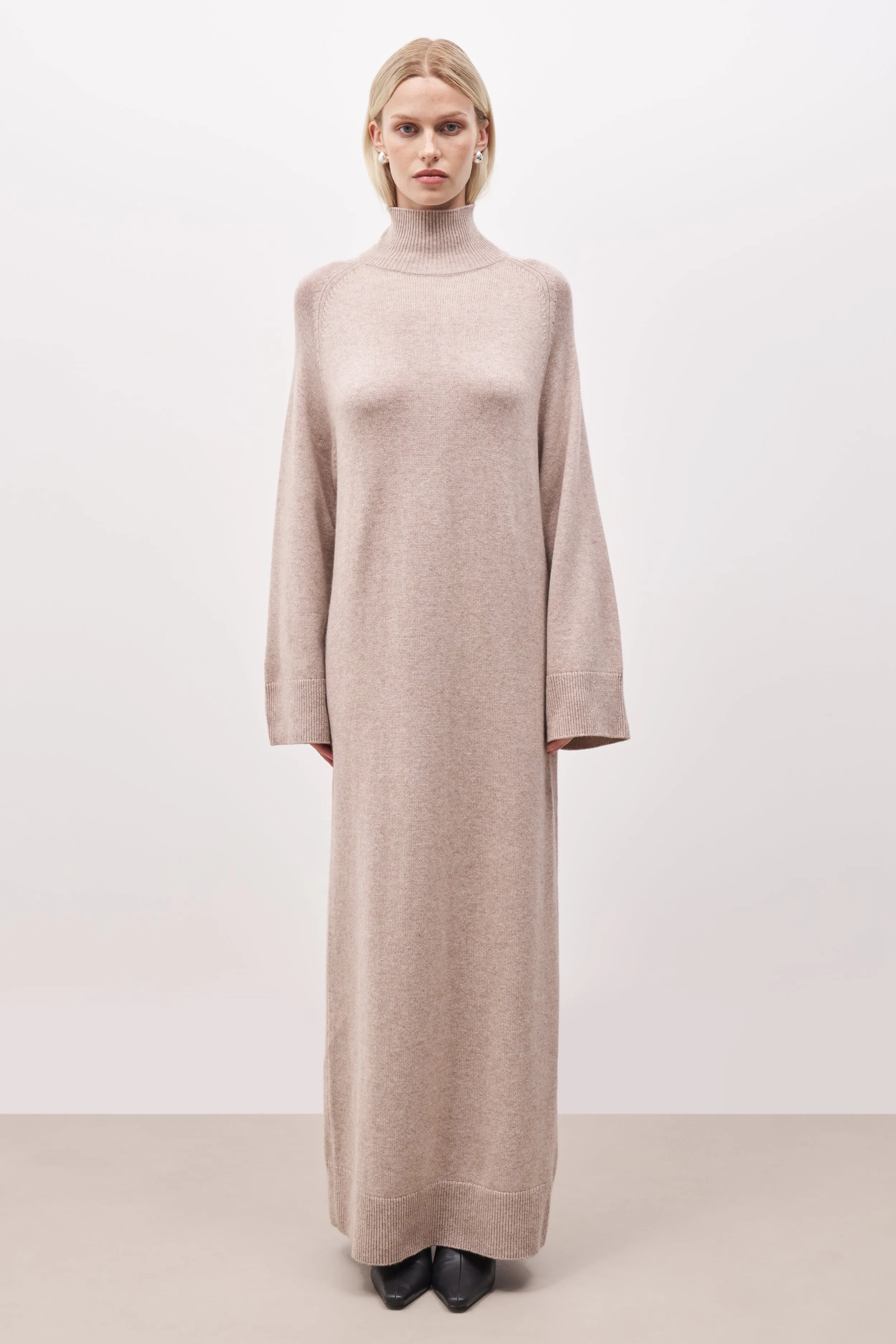 Relaxed High Neck Cashmere Blend Maxi Dress - Stone sold by Because of Alice product image thumbnail 4