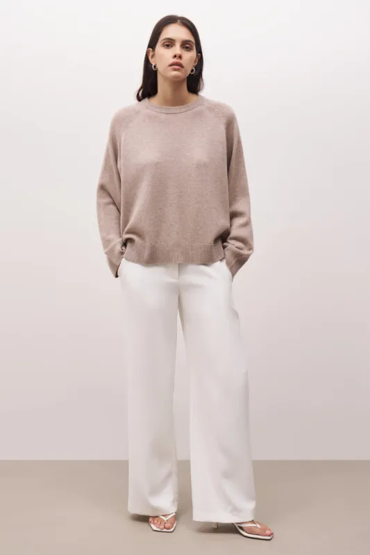 Crew Neck Cashmere Blend Jumper - Stone sold by Because of Alice