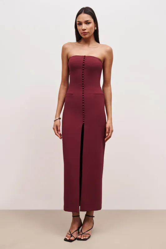 Strapless Peplum Maxi Dress - Burgundy sold by Because of Alice