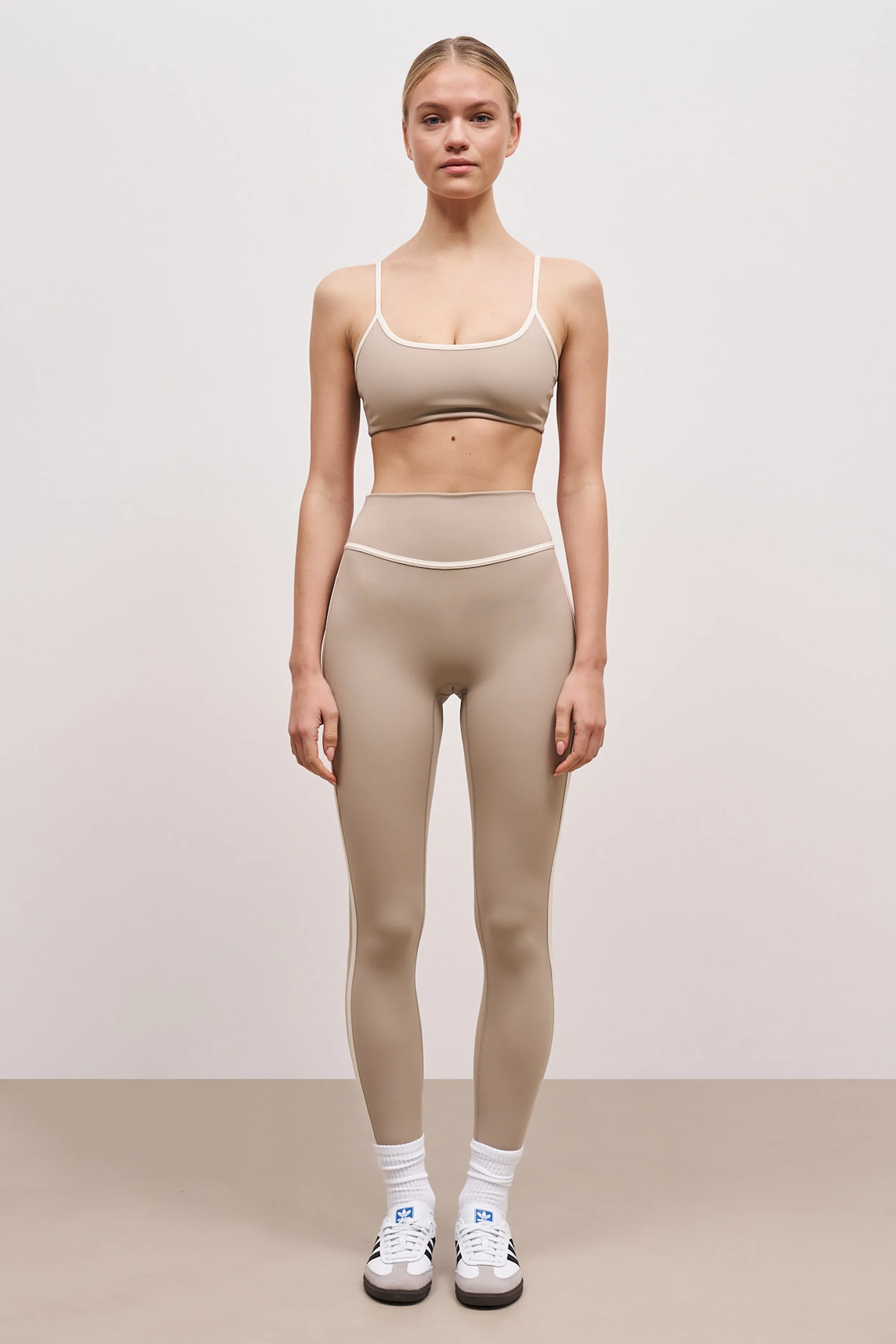 Base Contrast Trim Leggings - Taupe/Tofu sold by Because of Alice