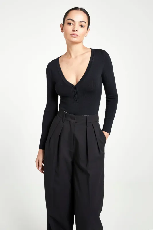 Fine Knit Henley Bodysuit - Black sold by Because of Alice