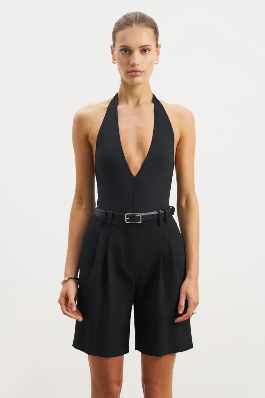 V Neck Plunge Bodysuit - Black sold by Because of Alice
