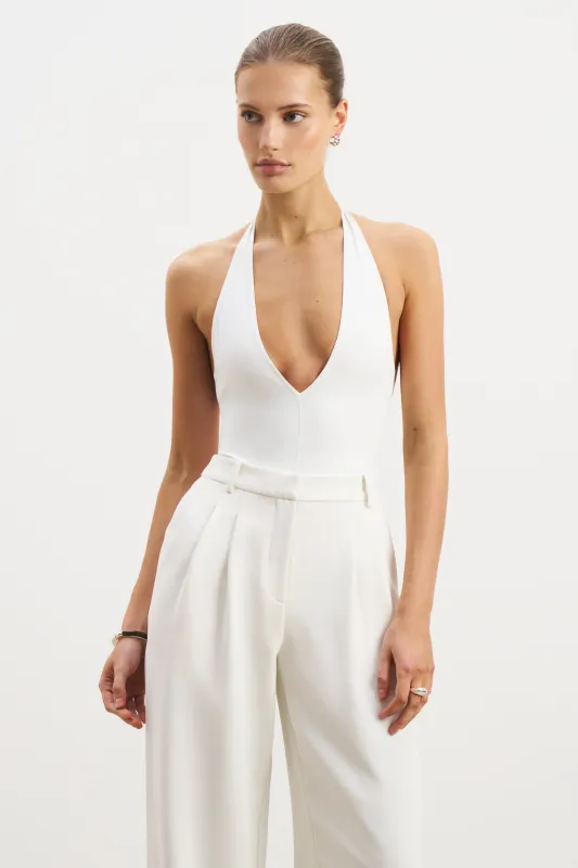 V Neck Plunge Bodysuit - White sold by Because of Alice