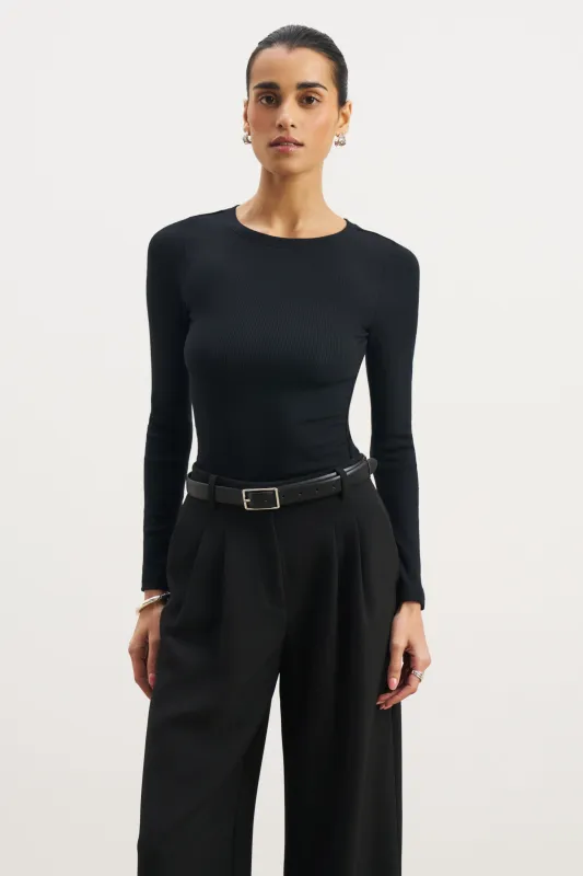 Soft Ribbed Long Sleeve Top - Black sold by Because of Alice