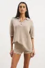 Relaxed Knit Linen Blend Polo - Stone sold by Because of Alice