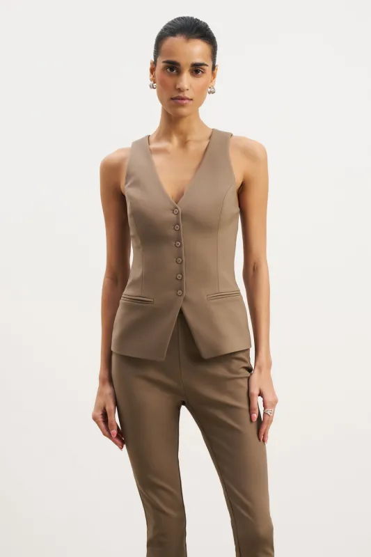 Tailored V-Neck Hourglass Waistcoat - Latte sold by Because of Alice
