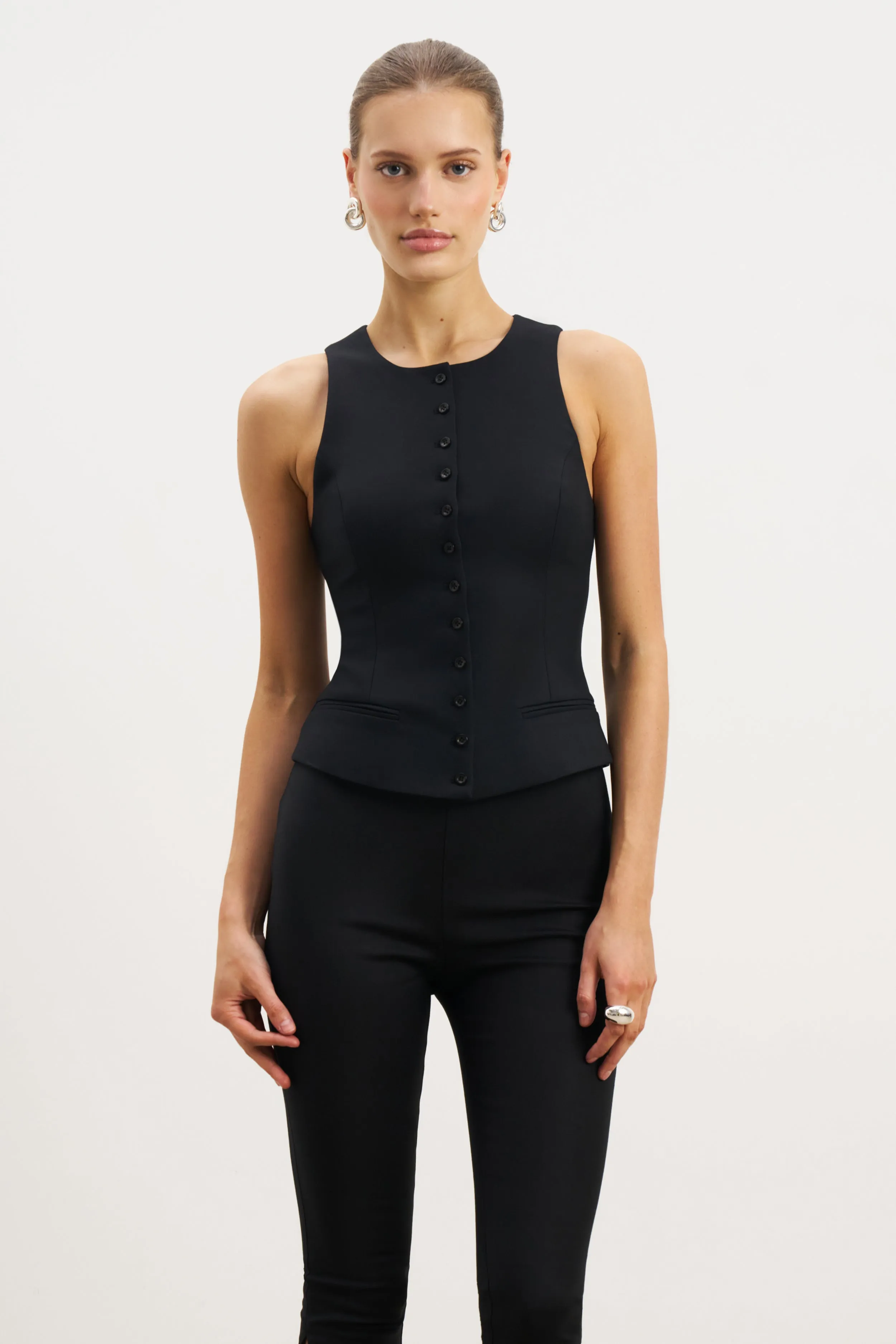 Tailored Button Down Waistcoat - Black sold by Because of Alice