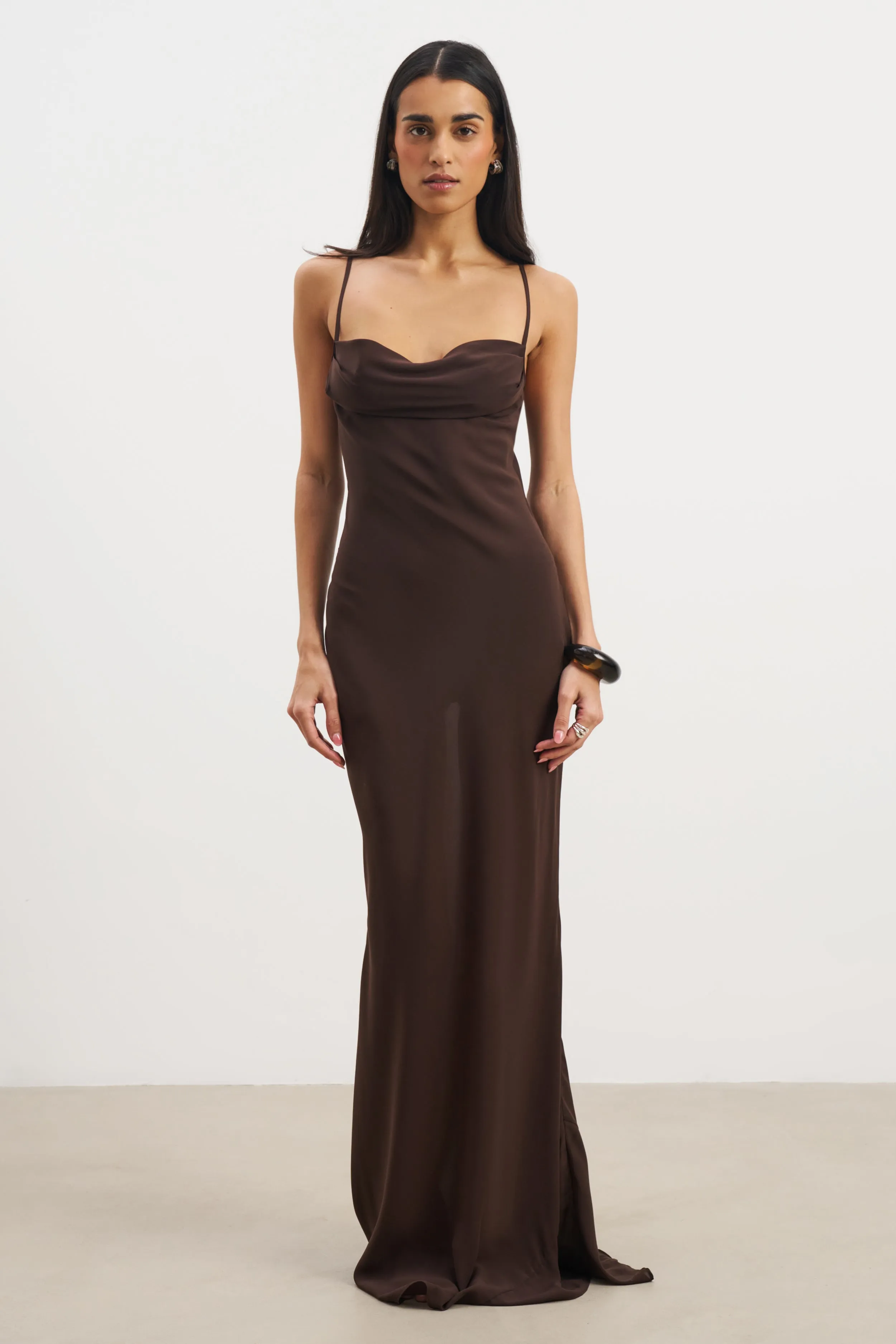 Ruched Chiffon Maxi Dress - Carob sold by Because of Alice