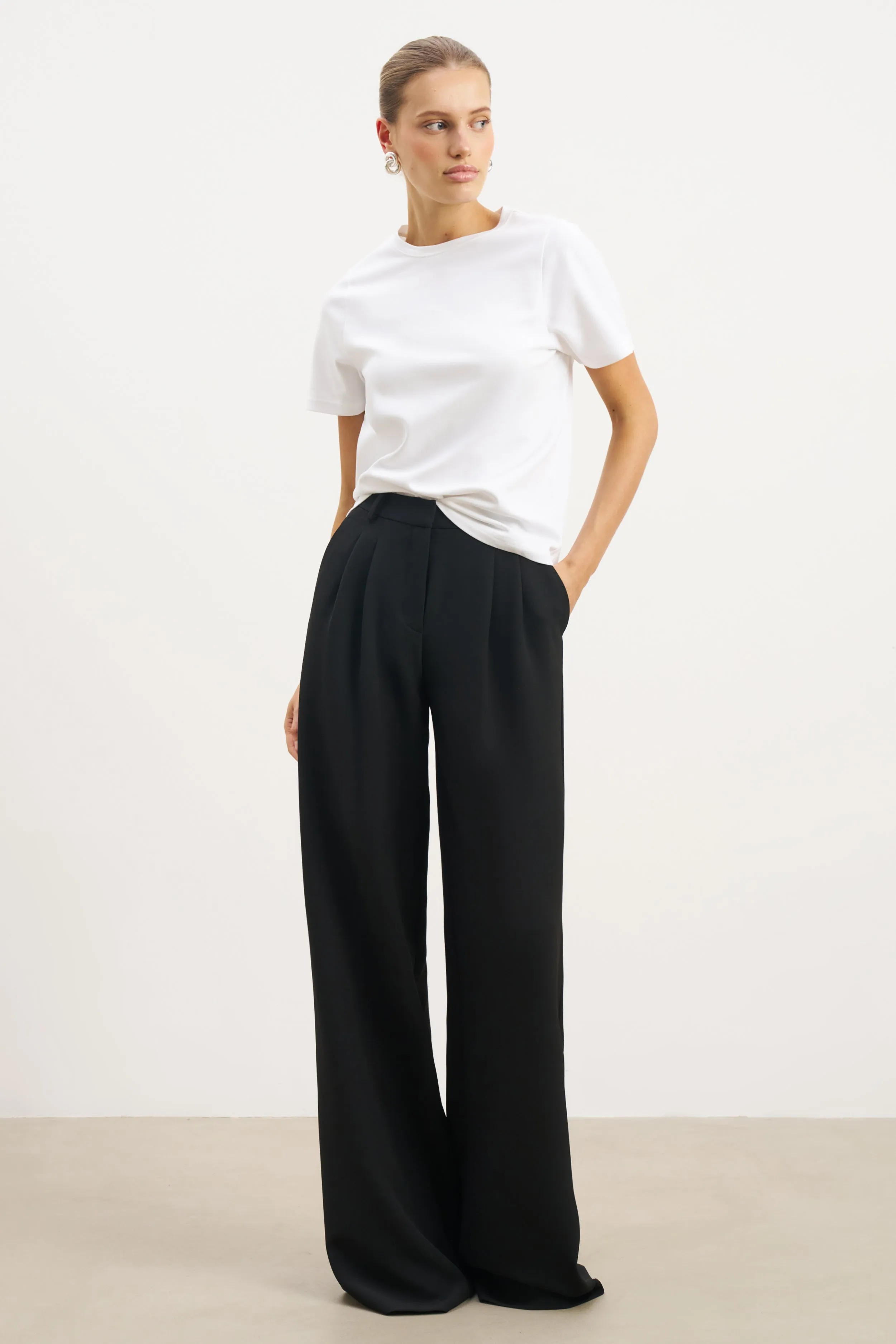 Effortless Pleated Wide Leg Trousers - Black sold by Because of Alice