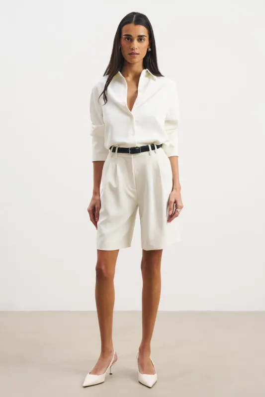 Effortless Pleated Longline Shorts - White sold by Because of Alice