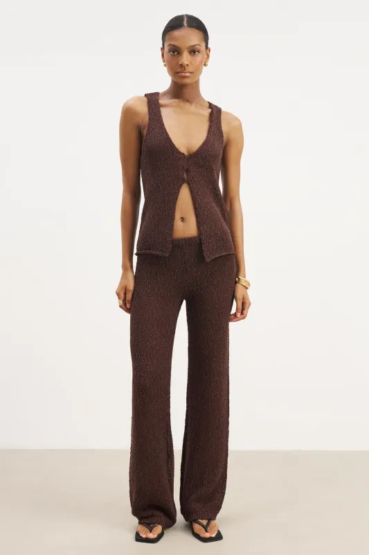 Crochet Knit Wide Leg Trousers - Carob sold by Because of Alice