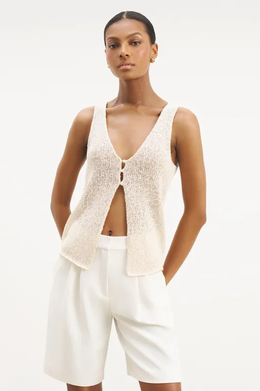 Crochet Knit V Neck Waistcoat - Cream sold by Because of Alice