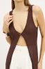 Crochet Knit V Neck Maxi Waistcoat - Carob sold by Because of Alice