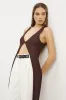 Crochet Knit V Neck Maxi Waistcoat - Carob sold by Because of Alice
