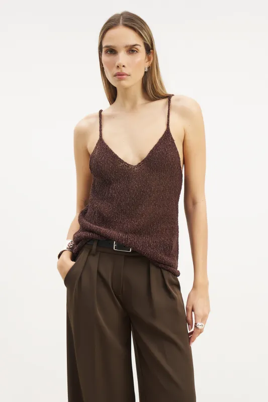 Crochet Knit Plunging Cami Top - Carob sold by Because of Alice