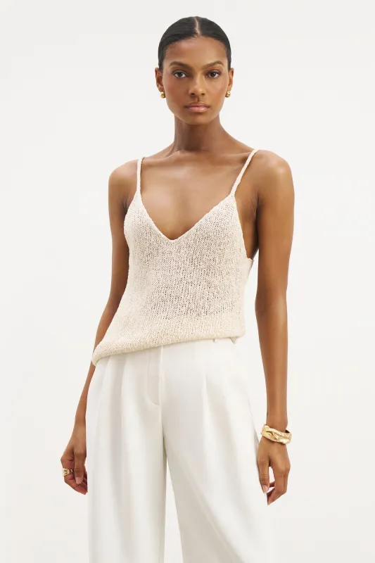 Crochet Knit Plunging Cami Top - Cream sold by Because of Alice
