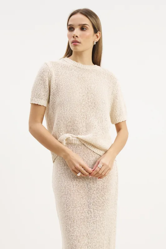 Crochet Knit Relaxed T Shirt - Cream sold by Because of Alice