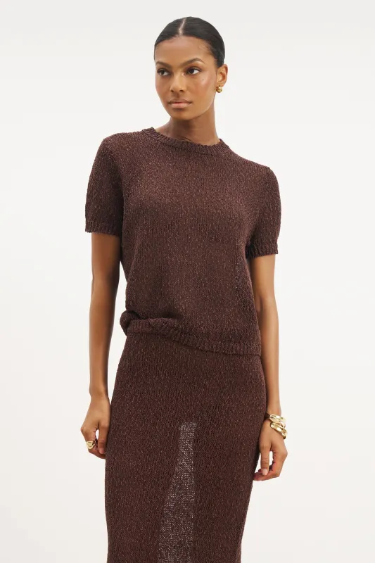 Crochet Knit Relaxed T Shirt - Carob sold by Because of Alice