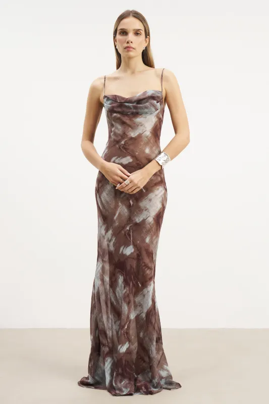 Ruched Chiffon Maxi Dress - Blue Marble sold by Because of Alice