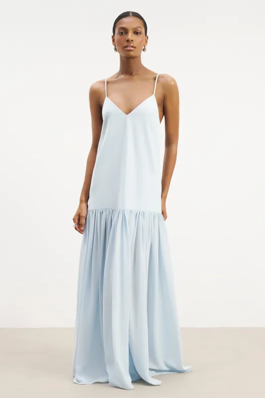Flowing Dropped Waist Maxi Dress - Powder Blue sold by Because of Alice