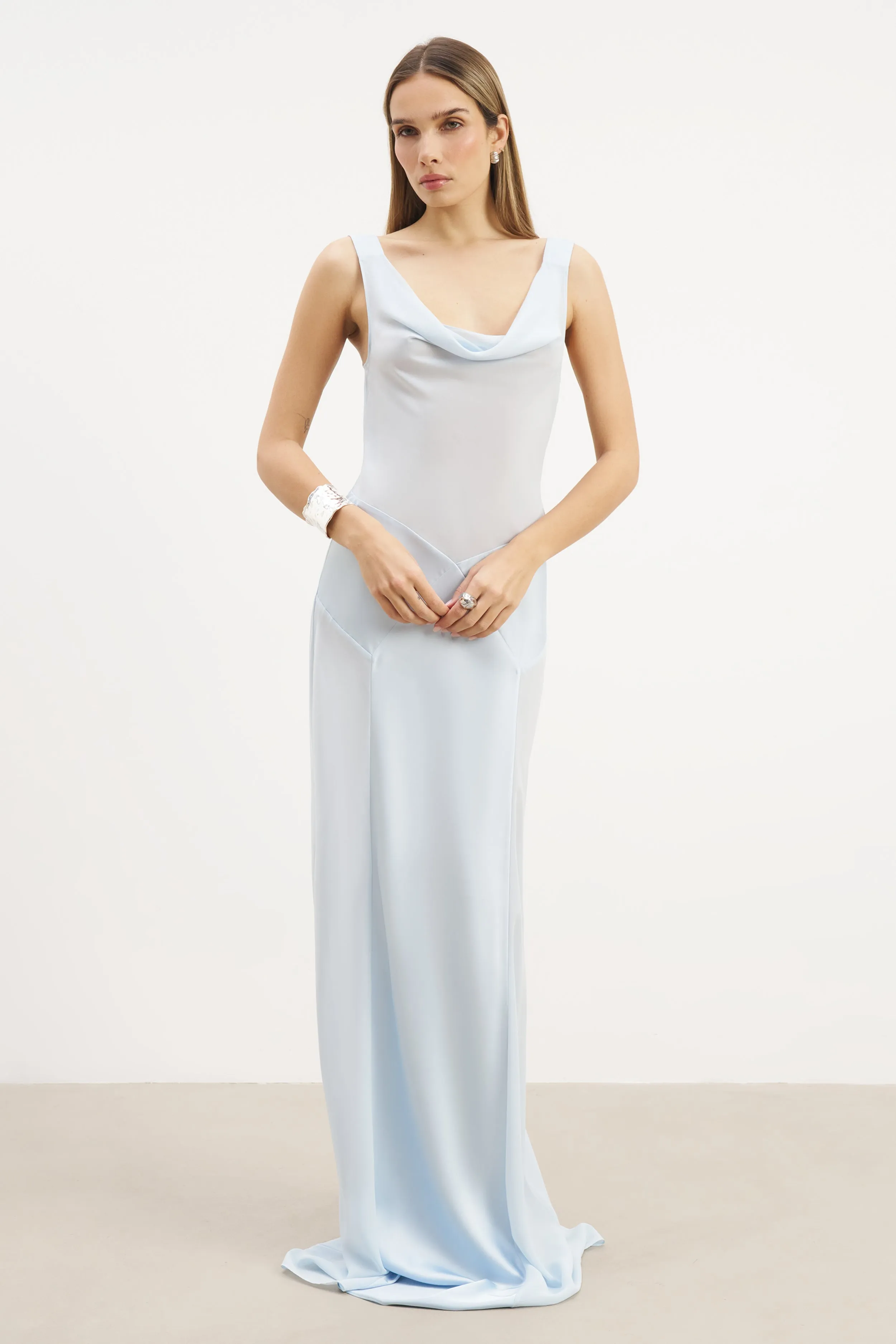 Cowl Neck Satin Panel Gown - Powder Blue sold by Because of Alice product image thumbnail 3