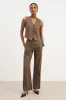 Tailored Linen High Rise Trousers - Truffle sold by Because of Alice