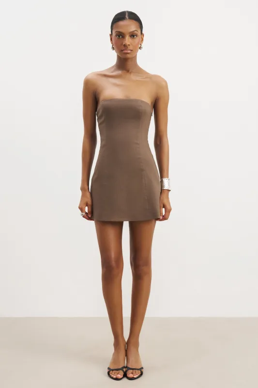 Strapless Linen A Line Mini Dress - Truffle sold by Because of Alice