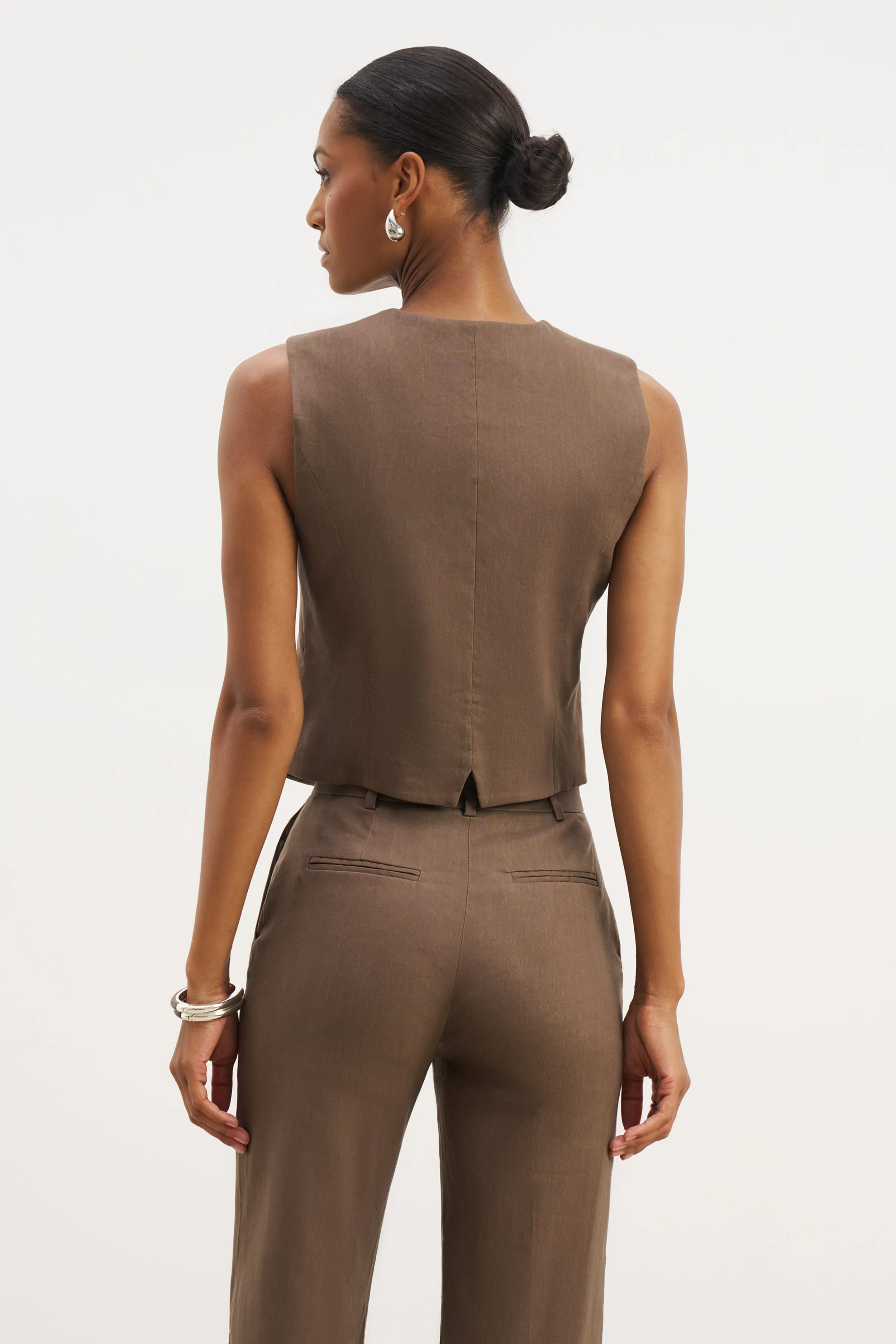 Straight Cut Linen Waistcoat - Truffle sold by Because of Alice product image thumbnail 5