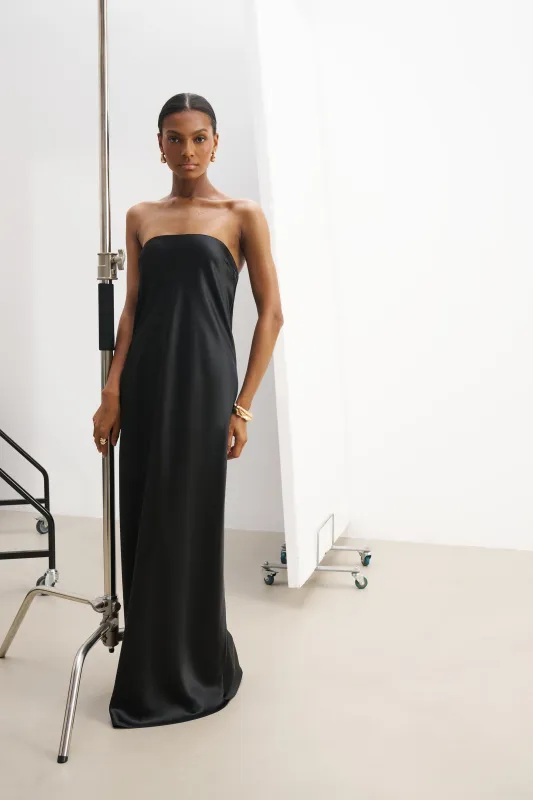 Satin Cowl Back Maxi Dress - Black sold by Because of Alice