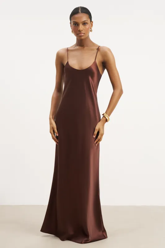 Satin Scoop Neck Camisole Maxi Dress - Carob sold by Because of Alice