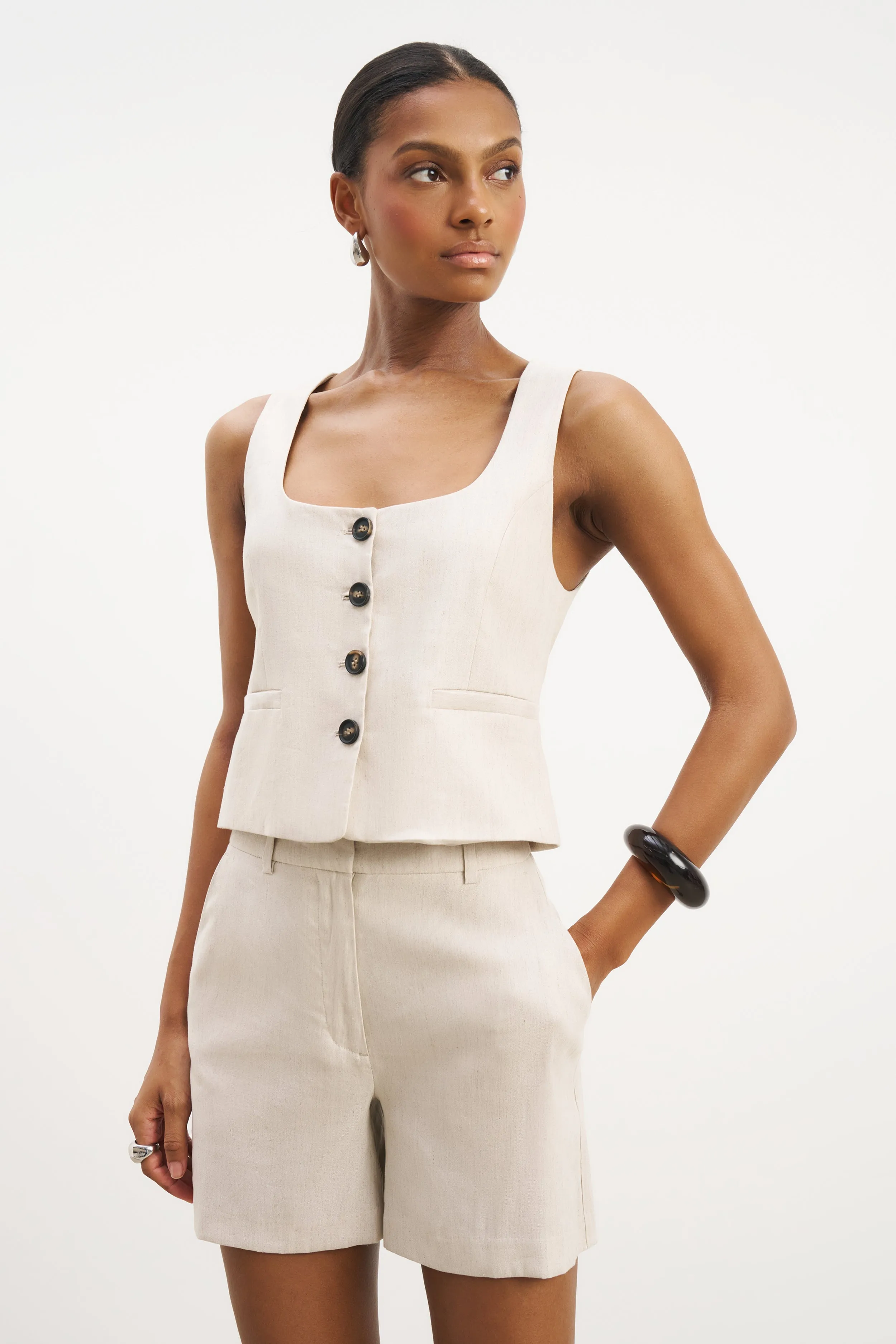 Scoop Neck Linen Waistcoat - Birch sold by Because of Alice