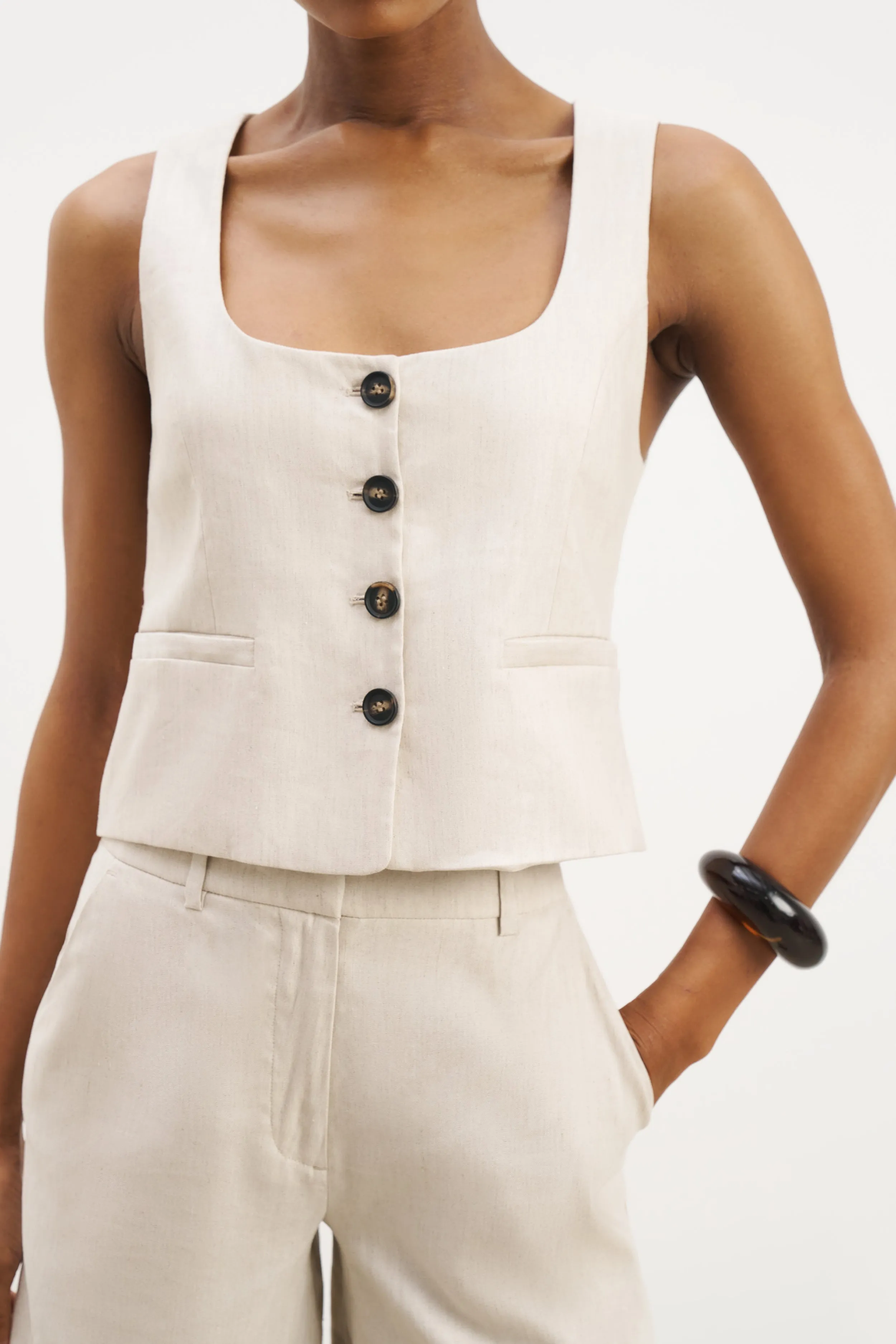 Scoop Neck Linen Waistcoat - Birch sold by Because of Alice product image thumbnail 3