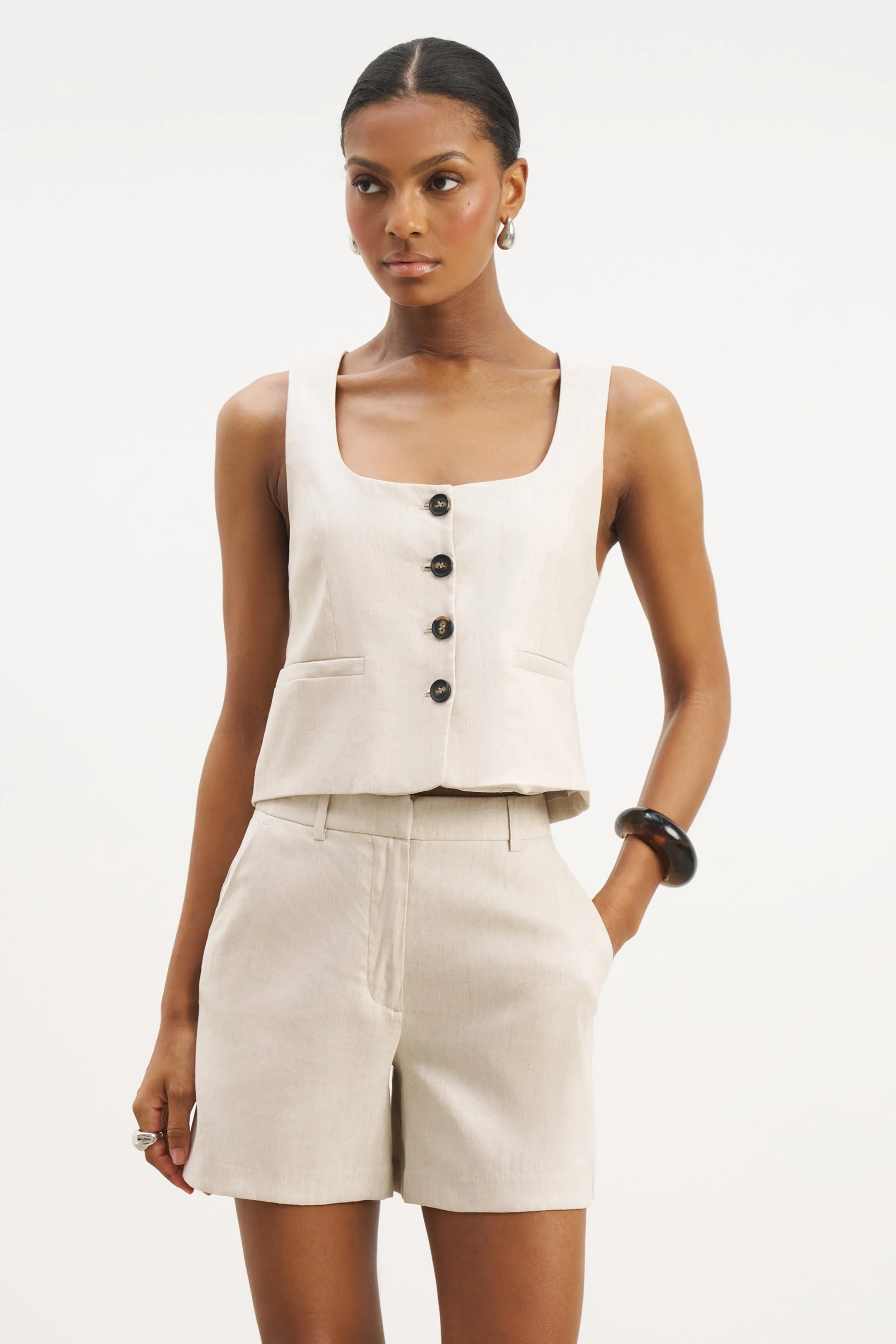 Scoop Neck Linen Waistcoat - Birch sold by Because of Alice product image thumbnail 4