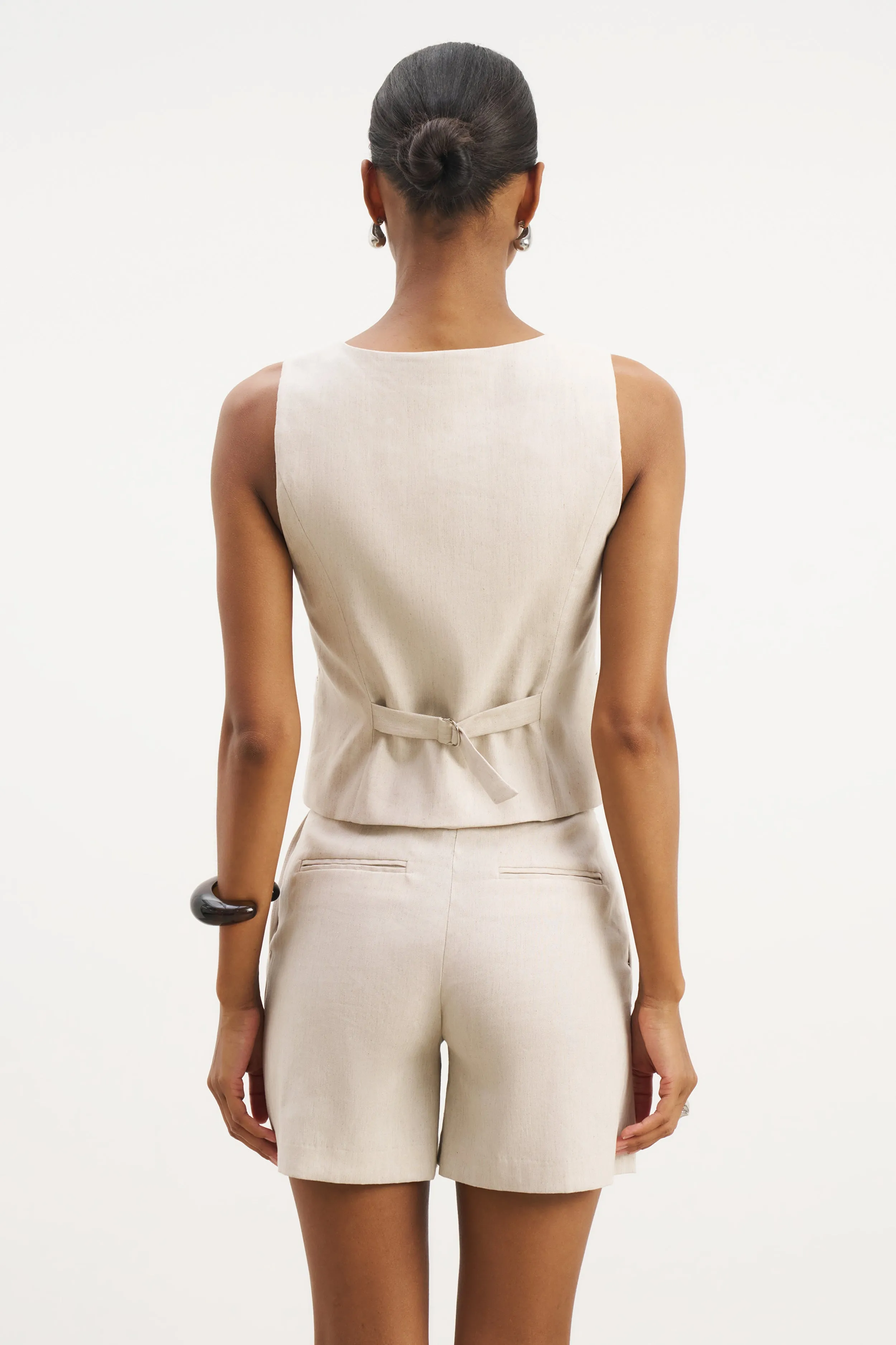 Scoop Neck Linen Waistcoat - Birch sold by Because of Alice product image thumbnail 5