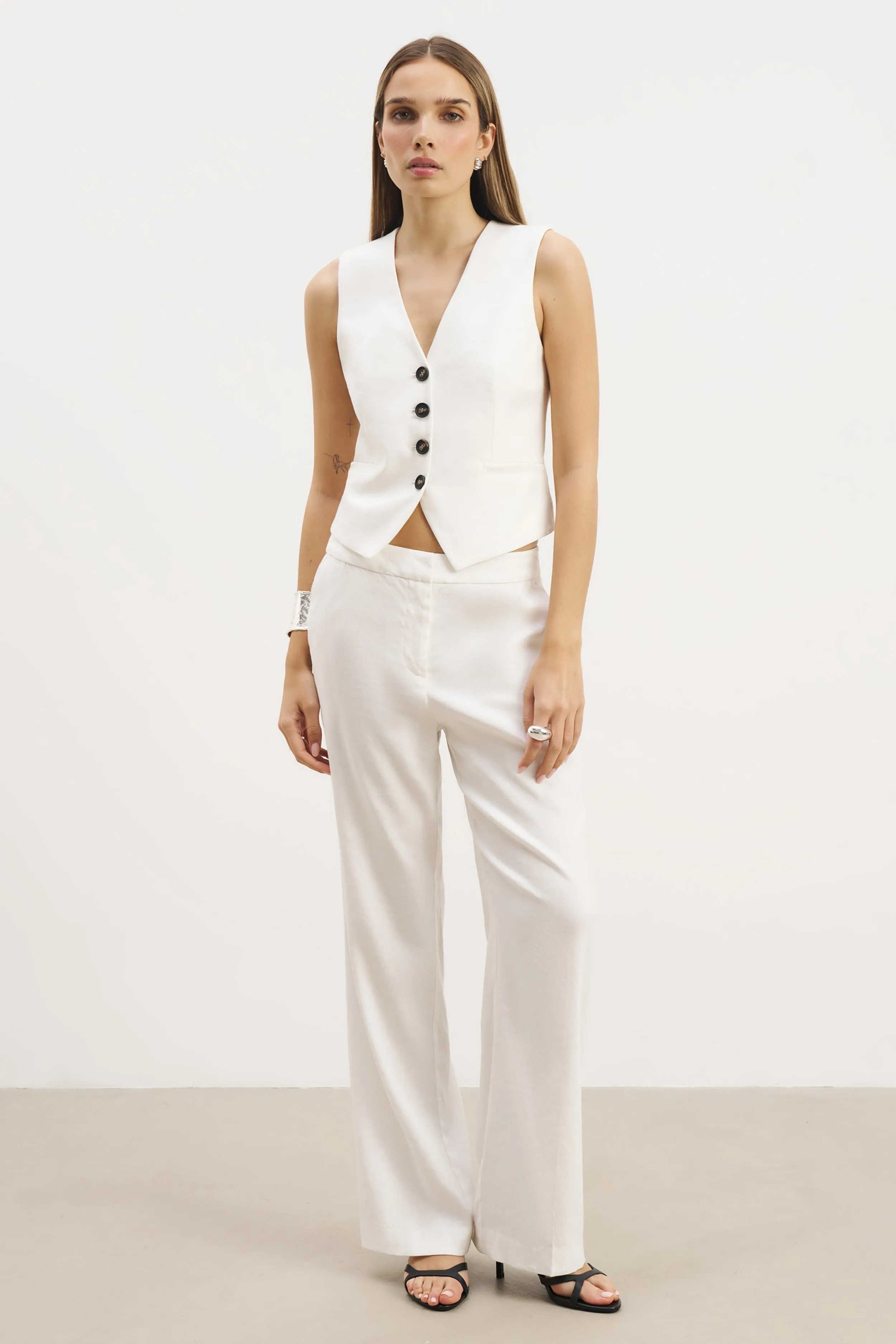 Straight Cut Linen Waistcoat - White sold by Because of Alice product image thumbnail 3