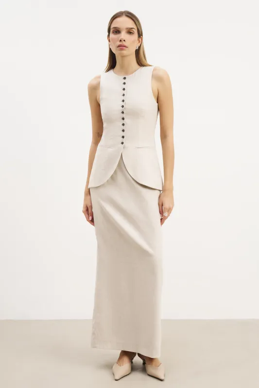 Mid Rise Linen Maxi Skirt - Birch sold by Because of Alice