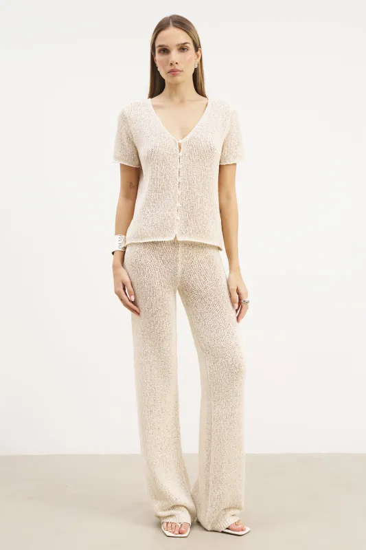 Crochet Knit Wide Leg Trousers - Cream sold by Because of Alice