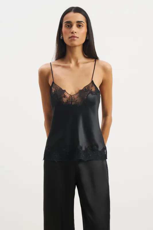 Satin Lace Detail Camisole - Black sold by Because of Alice