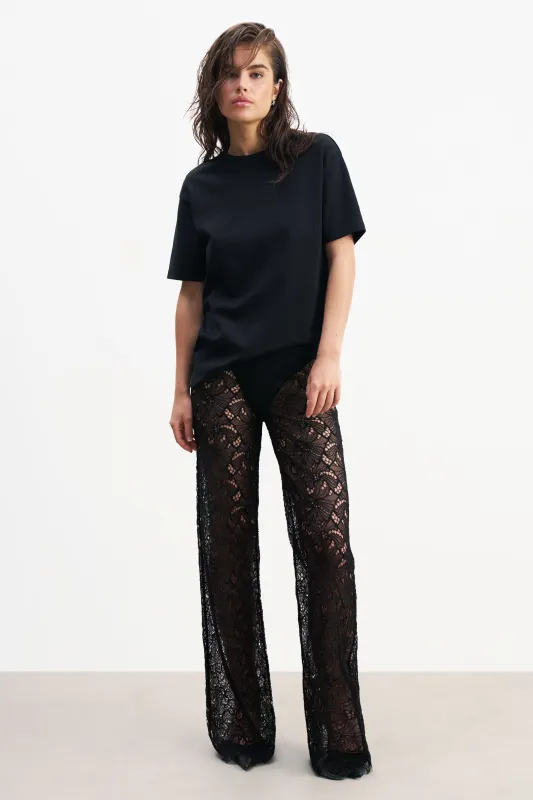 Lace Mid Rise Wide Leg Trousers - Black sold by Because of Alice