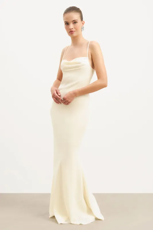 Ruched Chiffon Maxi Dress - Buttermilk sold by Because of Alice