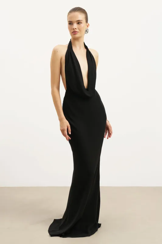 Chiffon Plunging Cowl Neck Maxi Dress - Black sold by Because of Alice