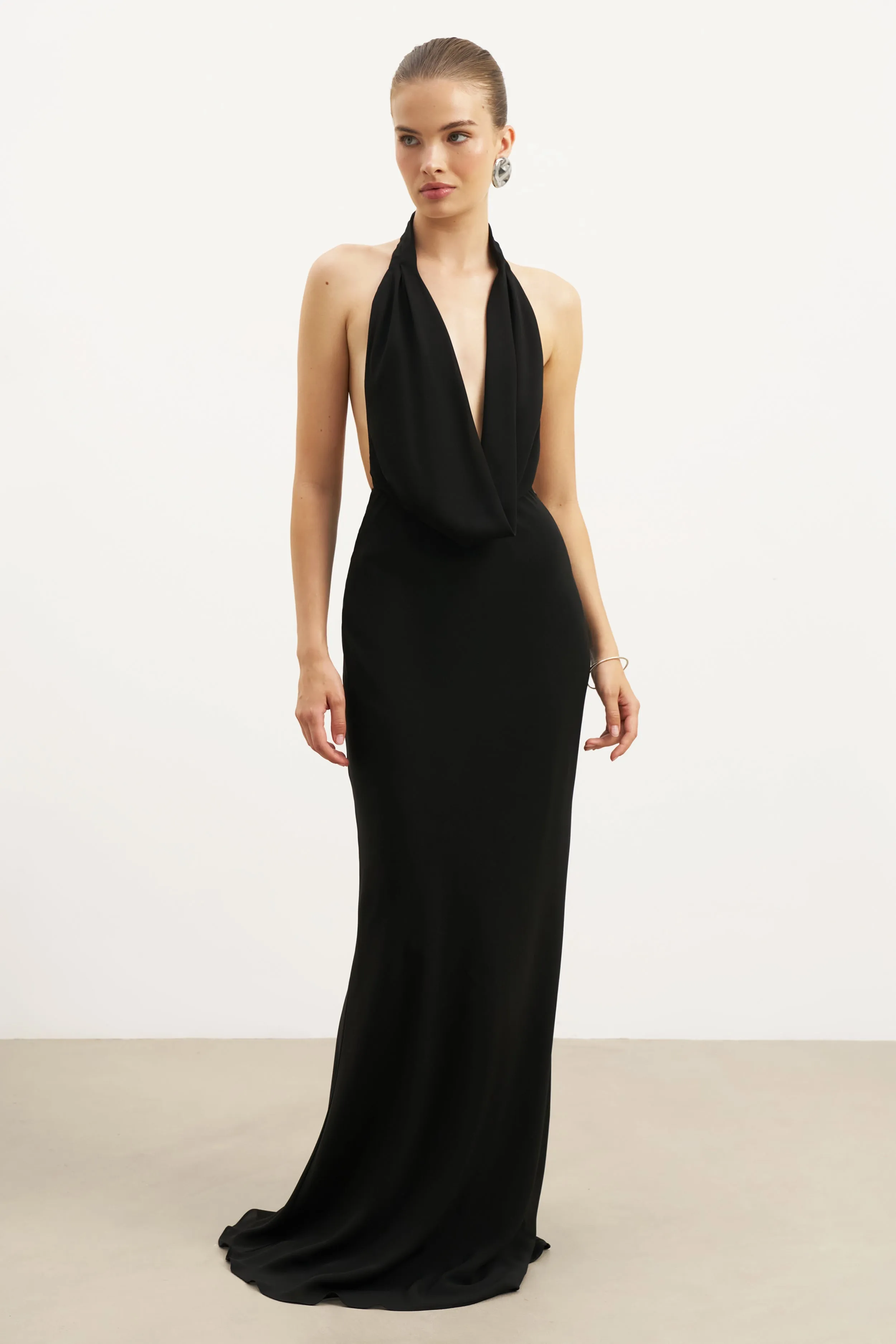 Chiffon Plunging Cowl Neck Maxi Dress - Black sold by Because of Alice product image thumbnail 4