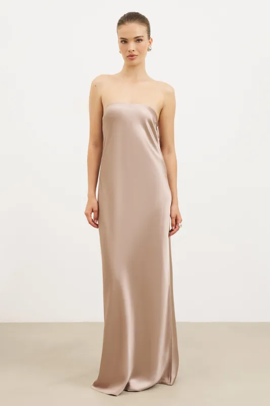 Satin Cowl Back Maxi Dress - Taupe sold by Because of Alice