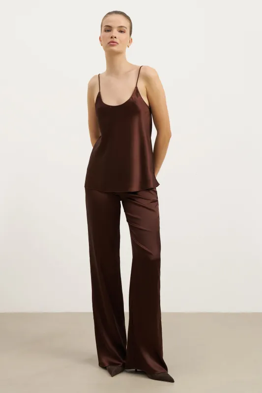 Formal Satin Straight Leg Trousers - Carob sold by Because of Alice