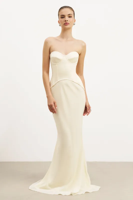 Satin Corset Gown with Sweetheart Neckline - Buttermilk sold by Because of Alice