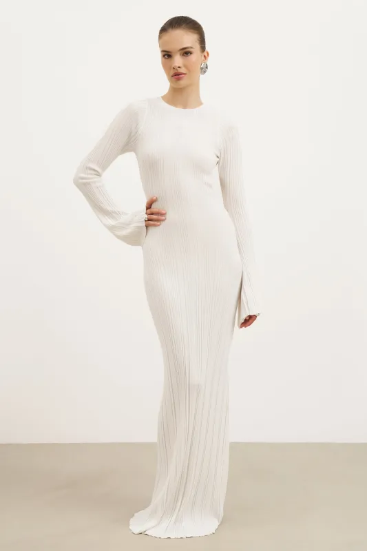 Fine Knit Longsleeve Open Back Maxi Dress - White Shimmer sold by Because of Alice
