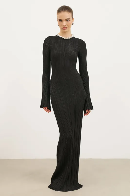 Fine Knit Longsleeve Open Back Maxi Dress - Black Shimmer sold by Because of Alice