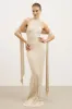 Fine Knit Gathered Halter Neck Maxi Dress - Champagne Shimmer sold by Because of Alice